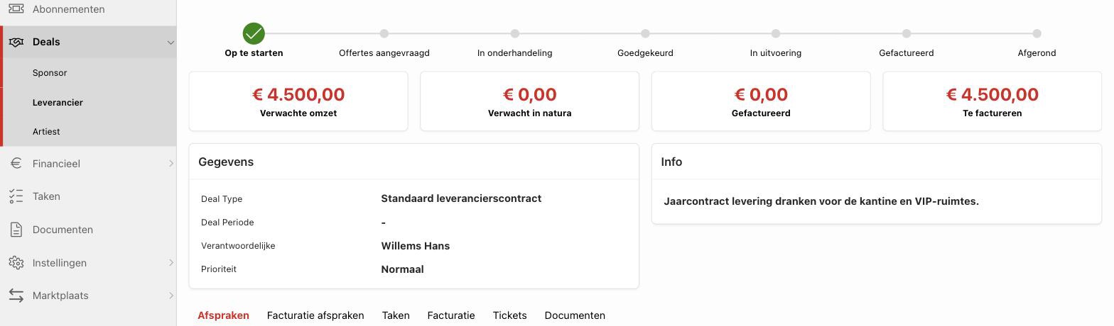 De inkoopflow van een leveranciersdeal in Clubwise: van op te starten over goedgekeurd en in uitvoering naar gefactureerd